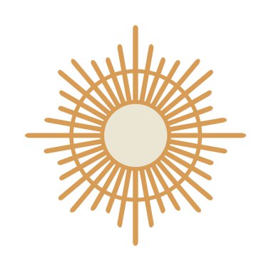 Boho şık duvar dekoru, soyut güneş veya yıldız şekli, beyaz arkaplanda izole edilmiş.