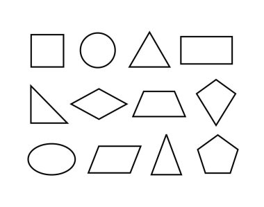 Temel şekiller illüstrasyon, geometrik şekiller, çizgi sanatı, matematik eğitimi konsepti - Vektör