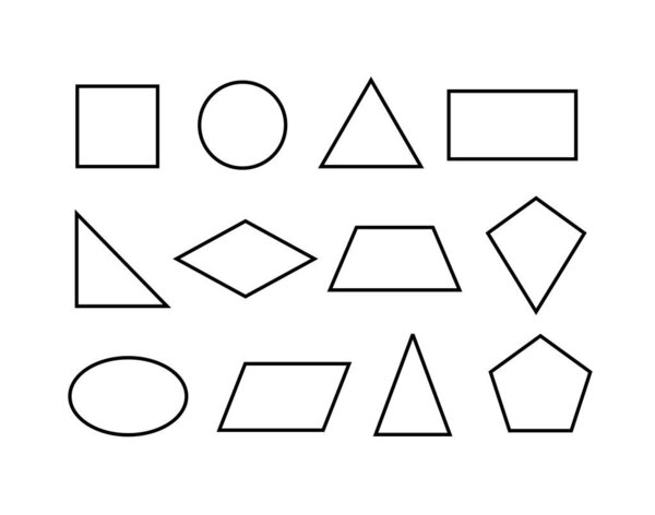Основные формы иллюстрации, набор геометрических форм, стиль линейного искусства, концепция математического образования - Вектор