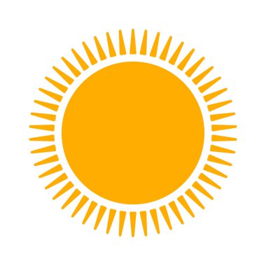 Güneş vektörü çizimi, sarı güneş ışığı simgesi, beyaz arkaplanda izole edilmiş güneşli sembol