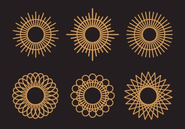 Abstract circle ornament set, sun and star shape, line art style illustration, bohemian house wall decoration - Vector clipart