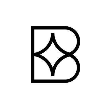 B harfi logo simgesi tasarımı, B harfi ve kıvılcım sembolü. çizgi sanat biçimi vektör illüstrasyonu