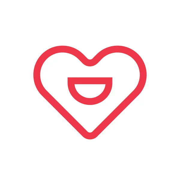 Smiling Heart Logo Smile Love Symbol Linear Style Illustration — Stock Vector