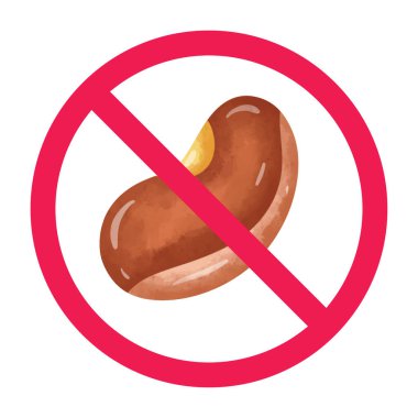 Fasulye işareti yok, fasulye işareti yok, fasulye sembolü yemeyin, fasulye yasak işareti, kırmızı çapraz daire vektör çizimi