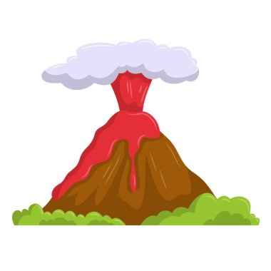 Volkanik patlama vektörü, volkan klipsi sanatı, klipsli sanat volkanı, doğal afet illüstrasyonu, volkan vektör ikonu, beyaz arka planda izole edilmiş.