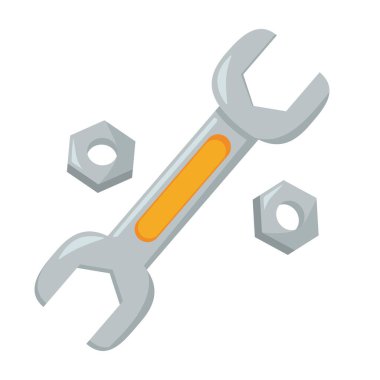 Mekanik, tamir araçları ve mühendislik konsepti için Spanner ve hex fındık vektör çizimi. İngiliz anahtarı ve uğursuz fındık simgesi