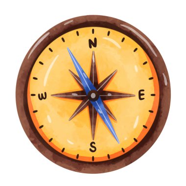 Pusula vektör illüstrasyonu, pusula klipsleme sanatı, pusula klipsleme sanatı, suluboya resim tarzı, beyaz arkaplanda izole edilmiş.