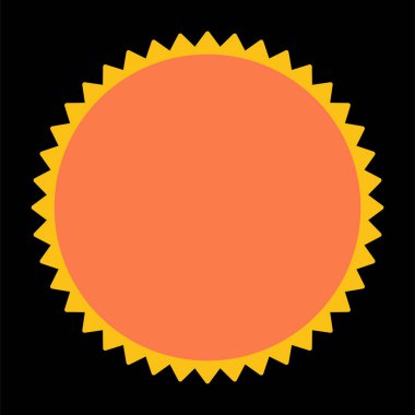 Güneşli arka plan, sarı turuncu yıldız patlaması rozet etiketi çizimi