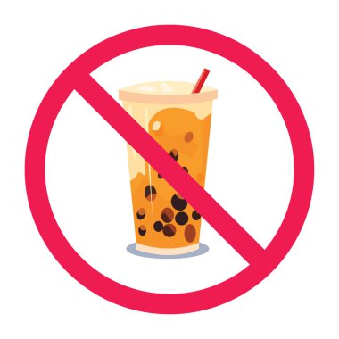 Yasak boba içki ikonu, köpüklü çay yasak işaret dili yasak, tatlı içecek yasak, boba işareti yasak, vektör illüstrasyonu yasak.