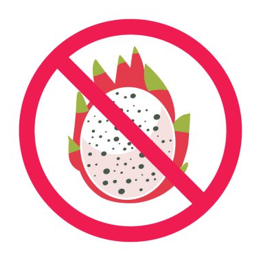 Yasak ejderha meyve ikonu, ejderha meyvesi işareti yok, ejderha meyvesi yemeyin, ejderha meyvesinin yan etkileri, vektör illüstrasyonu