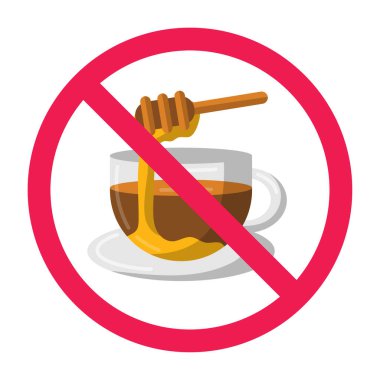 Ballı çay ikonlu yasak tabela, bal çayı işareti yok, bal çayı sembolü içmeyin, vektör illüstrasyon