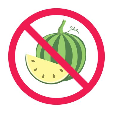 Beyaz karpuz ikonlu yasak tabela, beyaz karpuz işareti yeme, vektör illüstrasyonu