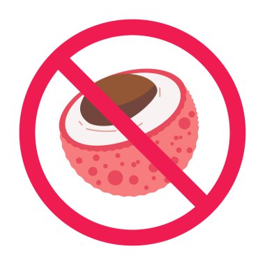 Lychee meyvesi işareti yok, liçi işareti simgesi yok, litchi meyvesi yasaklanmış gıda sembolü, vektör illüstrasyonu