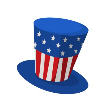Amerikan şapka ikonu, Sam Amca şapka vektör illüstrasyonu, Sam Amca klipsleme sanatı, Amerikan şapka klipsi sanatı. ABD vatanseverliği, bağımsızlık günü ve ulusal sembol tasarımı için uygun.