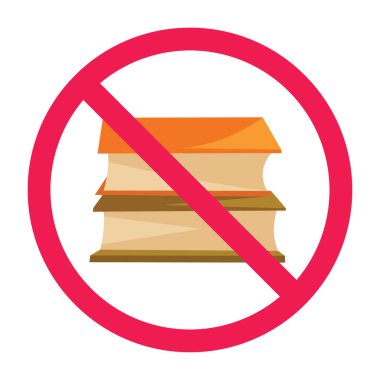 Kitap işareti yok, ders kitabı gerekmiyor, kitap okumak zorunda değilsiniz, yasaklanmış kitap işareti, vektör illüstrasyonu
