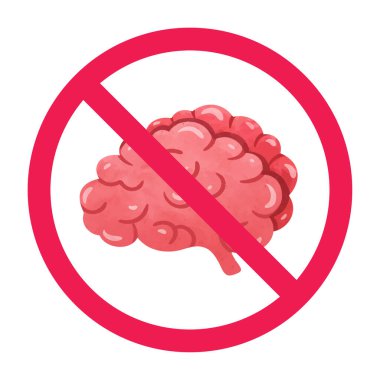 Düşünme işareti yok, beyin simgesi yasaklı, işaret yok, beyin işareti yok, vektör illüstrasyonu