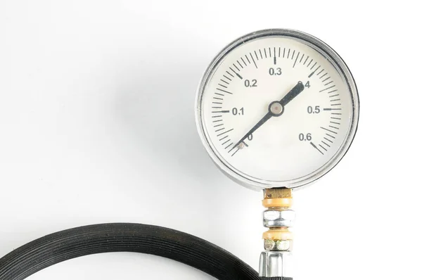 Pressure Gauge Measuring Air Pressure Automobile Tires Close Isolated White — Stock Photo, Image