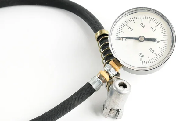 Pressure Gauge Measuring Air Pressure Automobile Tires Close Isolated White — Stock Photo, Image