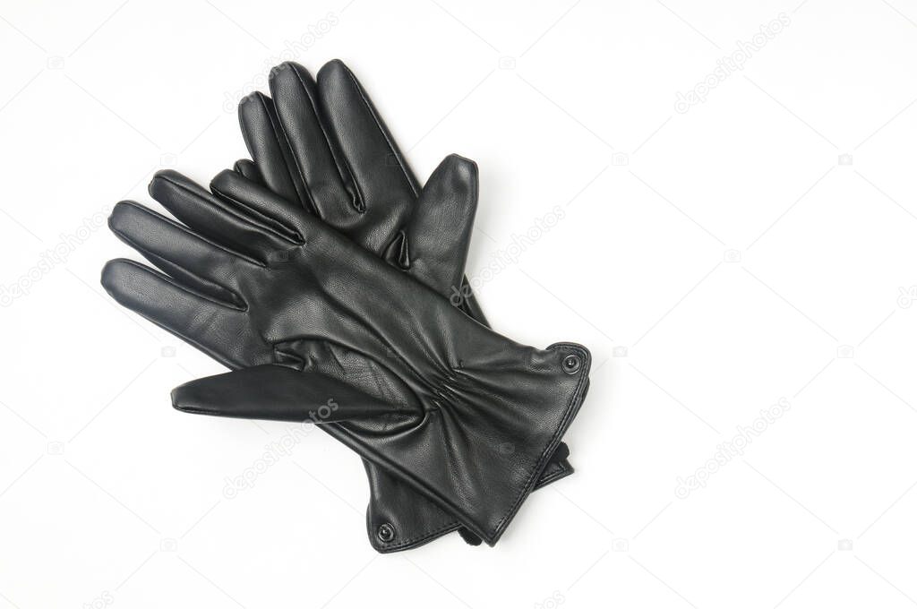 Casual leather gloves on white isolated backgroun