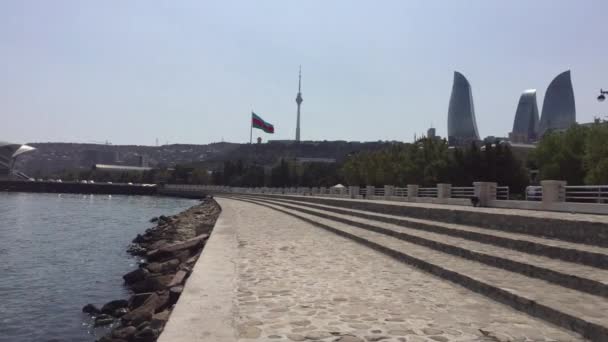 Panoramautsikt Över Staden Baku Azerbajdzjans Huvudstad Vid Kaspiska Havet — Stockvideo