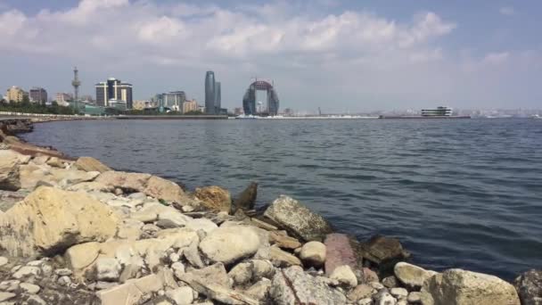 Panoramautsikt Över Staden Baku Azerbajdzjans Huvudstad Vid Kaspiska Havet — Stockvideo