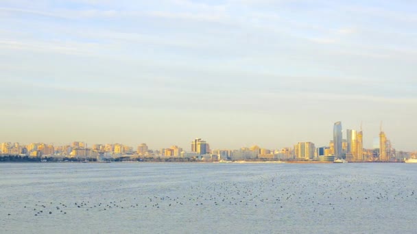 Panoramautsikt Över Staden Baku Azerbajdzjans Huvudstad Vid Kaspiska Havet — Stockvideo