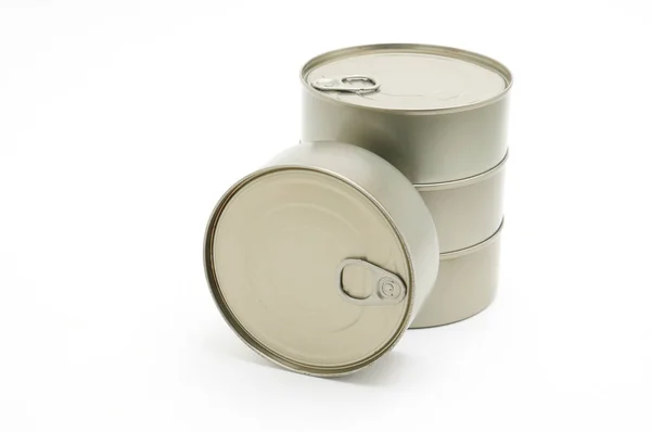 Metal Cans Ready Made Food Canned Form Isolated White Backgroun Stock Picture