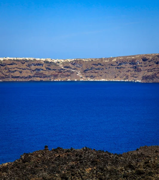 Santorini Oficjalnie Thira Klasyczna Grecka Thera Jest Wyspą Południowym Morzu — Zdjęcie stockowe