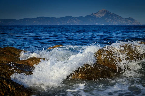 Dzika Plaża Obozu Platanitsi Góry Athos Grecja — Zdjęcie stockowe