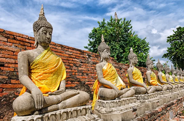 Ayutthaya (Tayland), eski bir tapınak kalıntıları Buda heykelleri — Stok fotoğraf