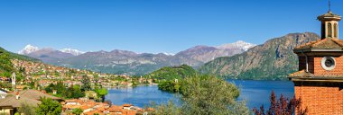 Lago di Como yüksek çözünürlüklü panorama Ossuccio ve Isola Comacina