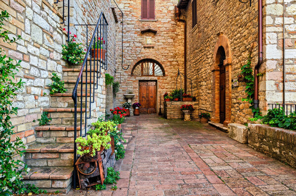 Corciano (Umbria) beautiful alley at early morning