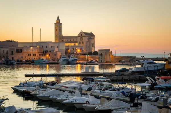 Trani, západ slunce s katedrálou — Stock fotografie