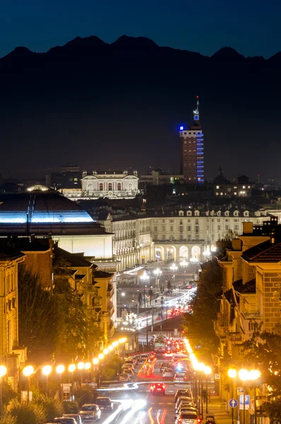 Turin (Torino), panoráma, éjszakai — Stock Fotó