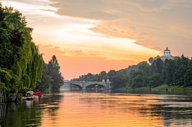Turin (Torino), river Po and hills at sunrise