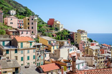 Riomaggiore (Cinque Terre Liguria İtalya) gün batımında
