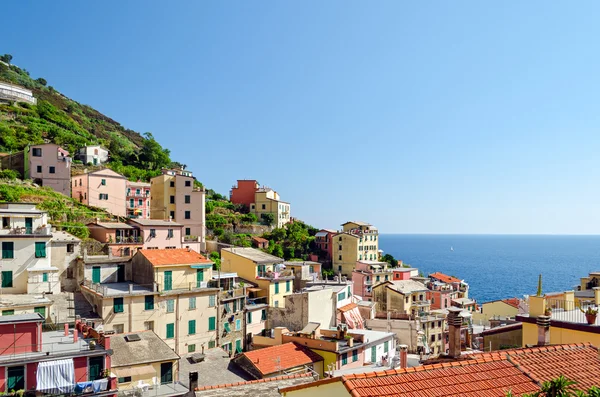 Riomaggiore (Cinque Terre Liguria Itália) ao pôr do sol — Fotografia de Stock