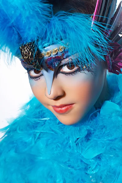 Chica en traje de carnaval Blue Bird —  Fotos de Stock