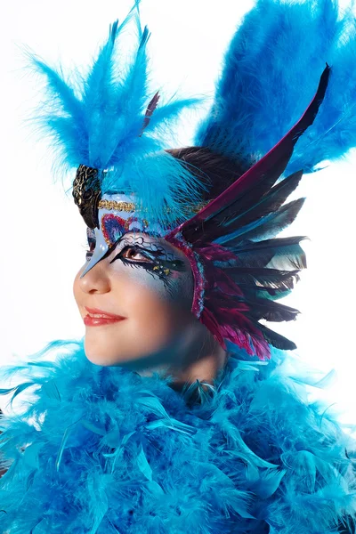 Menina em traje de carnaval Blue Bird — Fotografia de Stock