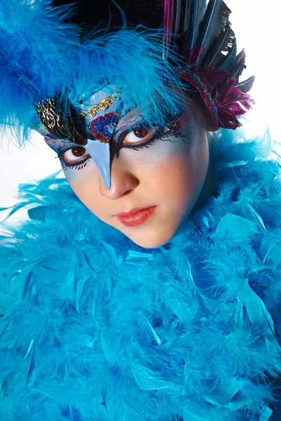 Meisje in Carnaval kostuum Blue Bird — Stockfoto