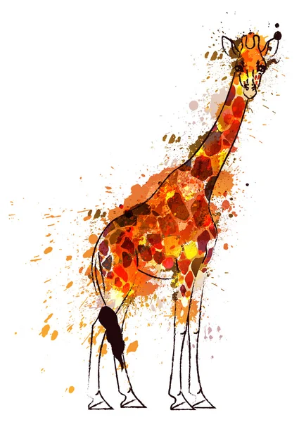 Giraffe covered with colorful grunge splashes — Stock Vector