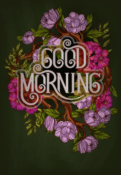 Guten Morgen Schriftzug mit Blumen verziert — Stockvektor