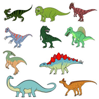 Set of ten different dinsaurs clipart