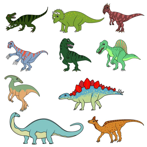 Set dari sepuluh dinsaurs yang berbeda - Stok Vektor