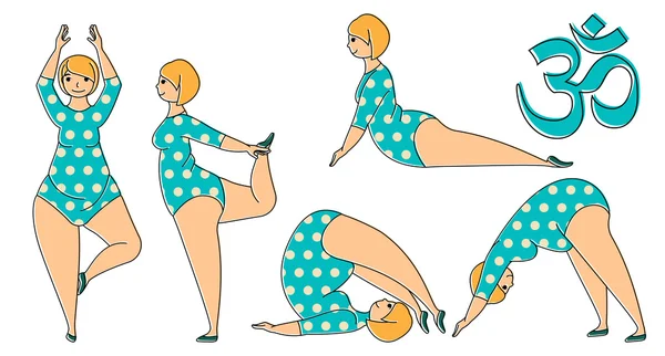 Mujer de talla grande haciendo ejercicios de yoga — Vector de stock