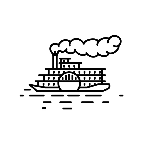 Ilustração barco a vapor retro linear plana — Vetor de Stock