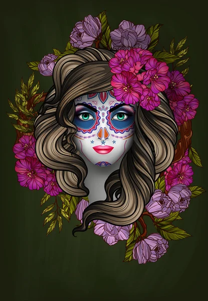 Woman with calavera makeup. Day of the Dead (Dia de los Muertos) concept — Stock Illustration Woman with calavera makeup. Day of the Dead (Dia de los Muertos) concept Stock Vector