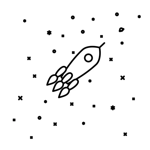 Cohete lineal plano volando por el espacio — Archivo Imágenes Vectoriales