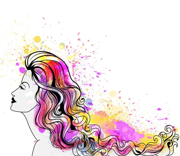 Beautiful young woman portrait with colorful splashes — Stock Vector