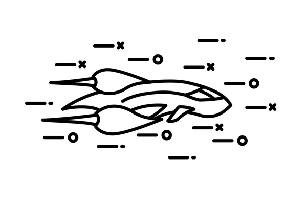 Dunne lijn vlakke ruimteschip — Stockvector